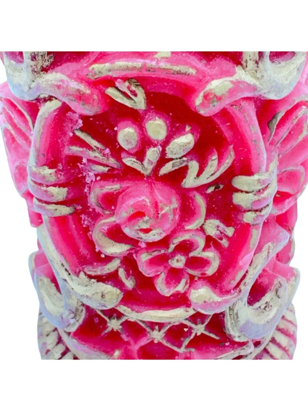 Red & Gold Floral Carved Christmas Candle Decorative Holiday 7.5